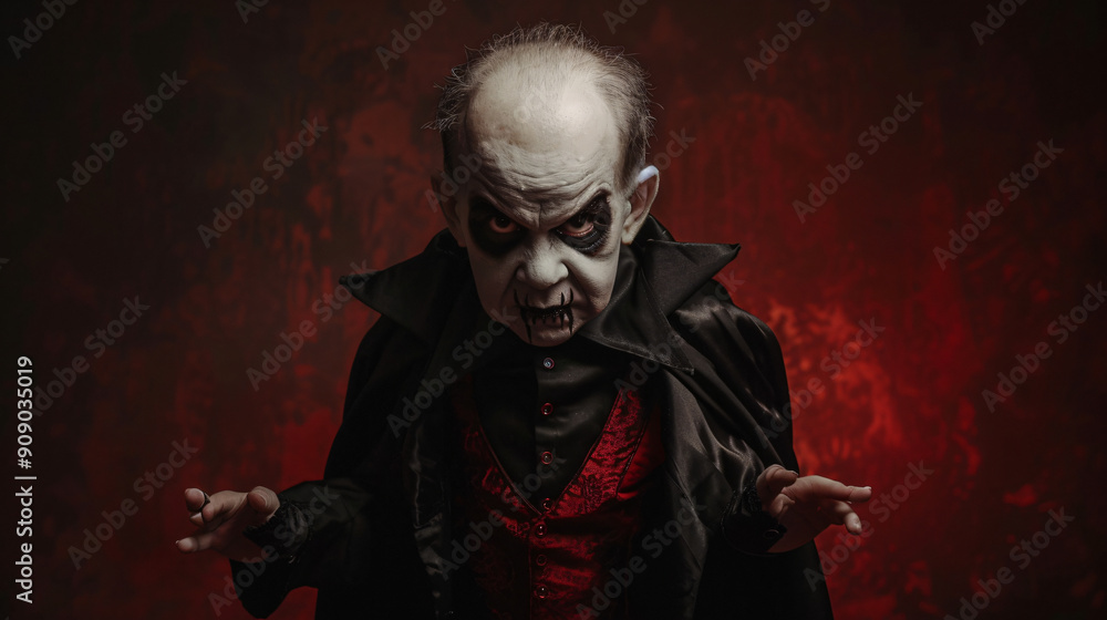 Senior actor wearing scary vampire costume with fake blood, posing for halloween Senior actor wearing scary vampire costume with fake blood, posing for halloween