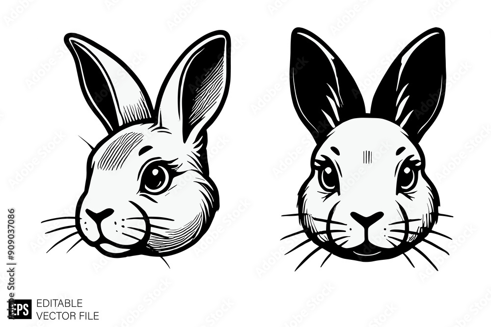 Fototapeta premium rabbit illustration vector design flat black and white design