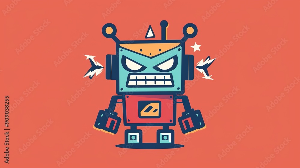 Naklejka premium Illustrative Icon of an Angry Robot