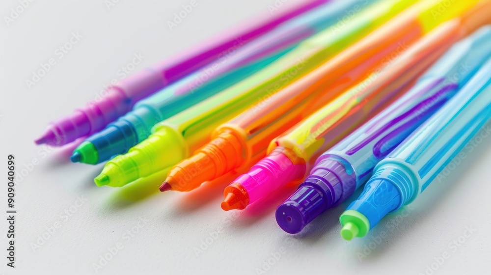 Brightly Colored Pack of Highlighters on White Background for School and Office Supplies Concept Brightly Colored Pack of Highlighters on White Background for School and Office Supplies Concept