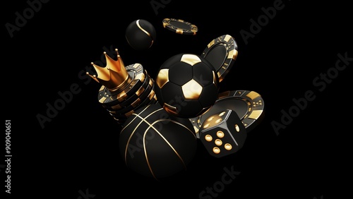 Sports betting, sports gambling - 3d render. Background concept for casino and sports ball games. Flying chips for online casinos and mobile gambling applications, poker - winner, wealth concept.