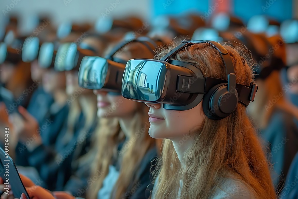 Immersive Experience: VR Headset Users Explore Virtual Worlds Immersive Experience: VR Headset Users Explore Virtual Worlds