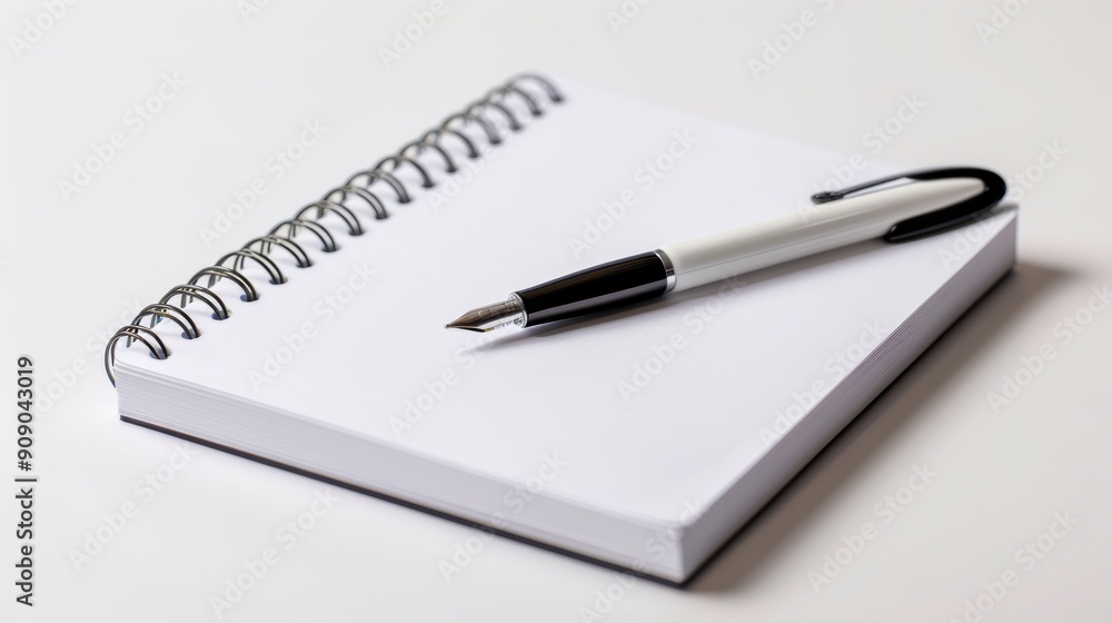 Blank Open Spiral Notebook with Pen on White Background for Writing or Note Taking Blank Open Spiral Notebook with Pen on White Background for Writing or Note Taking
