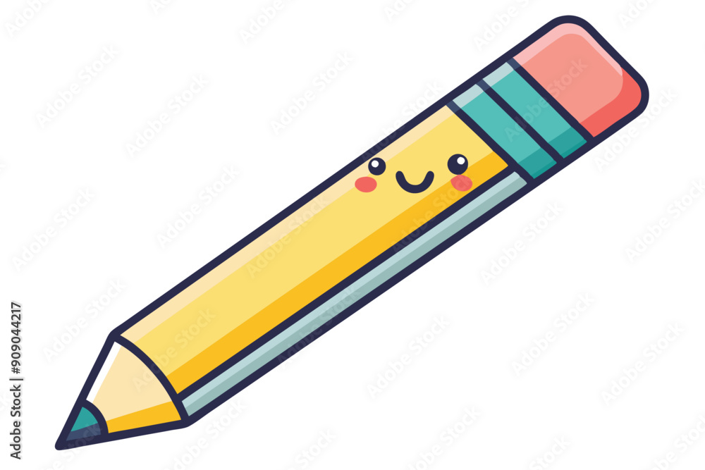 Yellow pencil and eraser vector icon, school drawing tool Yellow pencil and eraser vector icon, school drawing tool