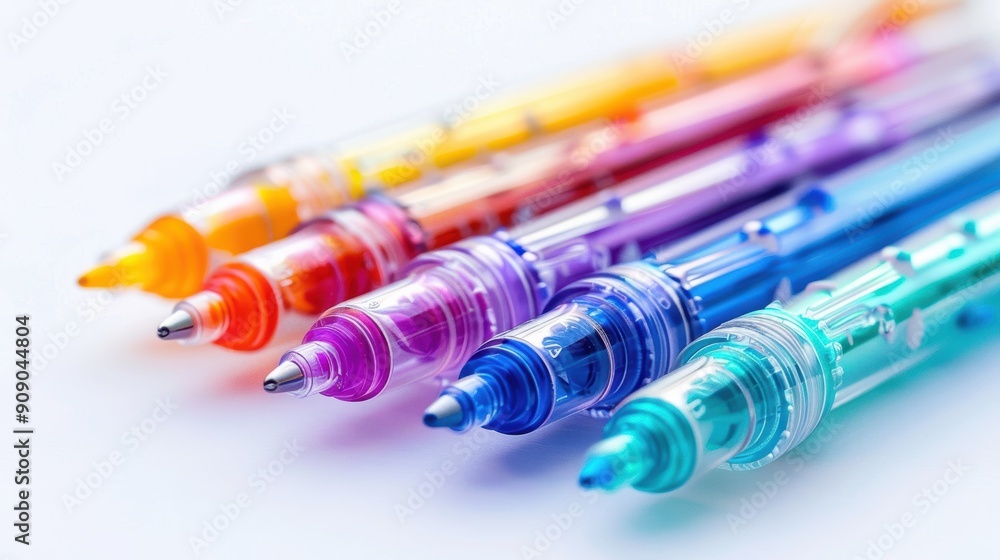 Vibrant Pack of Gel Pens in Various Colors on White Background Vibrant Pack of Gel Pens in Various Colors on White Background