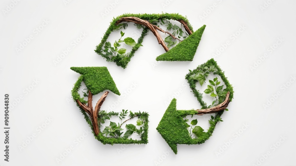 Recycle symbol made with green plants and branches Recycle symbol made with green plants and branches