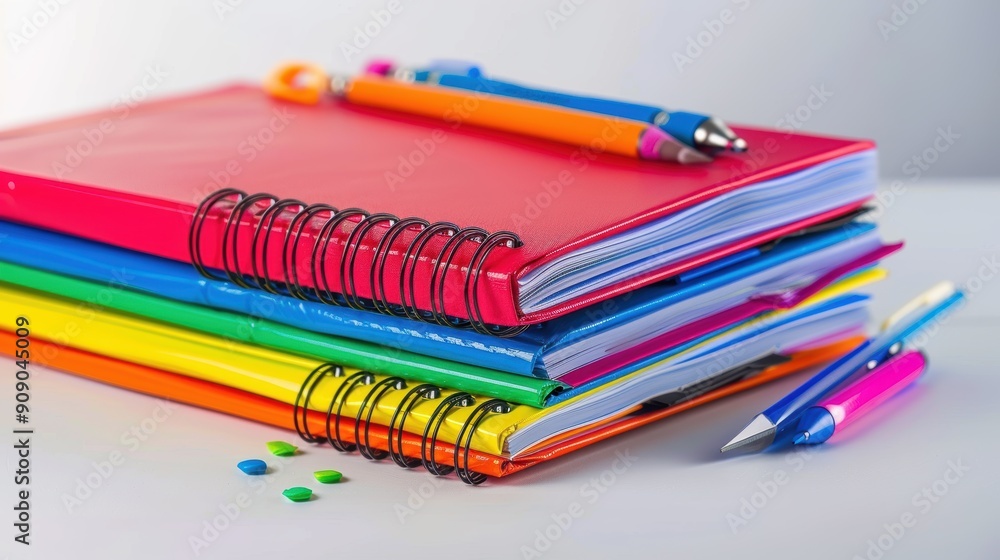 Fototapeta premium School Binder with Loose-Leaf Paper on White Background - Organized Education Essentials Concept