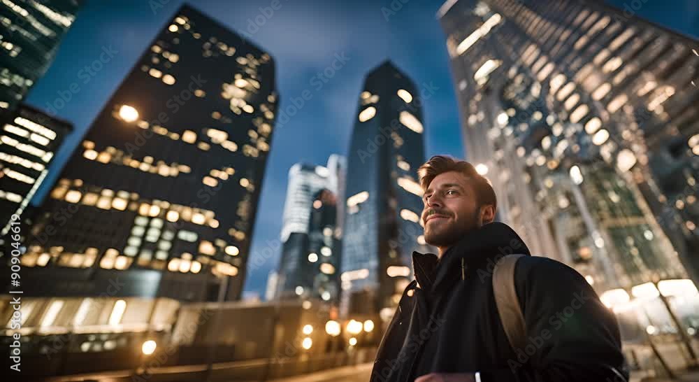 Man surrounded by skyscrapers. Man surrounded by skyscrapers.