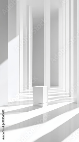 Minimalistic white architecture with shadows and columns  contemporary design concept