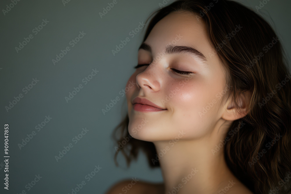 A close up of a girl's face with her eyes closed A close up of a girl's face with her eyes closed