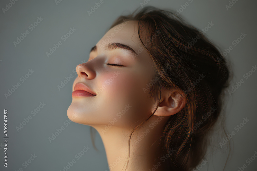 A close up of a girl's face with her eyes closed A close up of a girl's face with her eyes closed