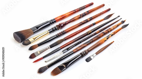 Artist's Essentials - Set of Art Brushes and Watercolor Paper on White Background