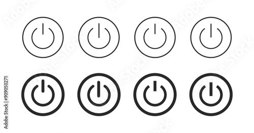 Power button. ON and OFF set icons. Vector black and flat icon, energy sing symbol, Power switch, electricity turn on off, icon, sticker, badge. Editable vector icon set