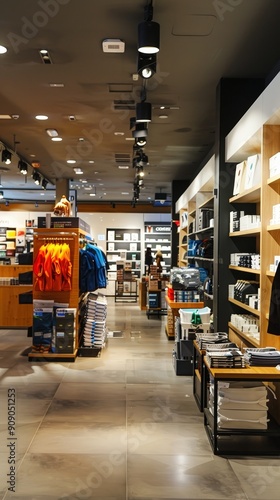 A contemporary retail store features stylish displays with neatly organized merchandise, inviting shoppers to explore diverse products in an appealing atmosphere photo