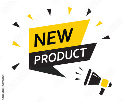 Megaphone with new product speech bubble, business design, marketing, announcement, discount, cash back. creative banner.Vector illustration