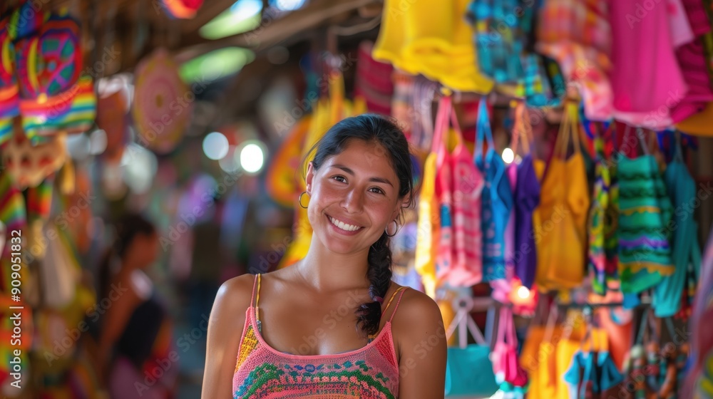 Smiling Woman Shopping at a Vibrant Market Candid Street Photography Smiling Woman Shopping at a Vibrant Market Candid Street Photography