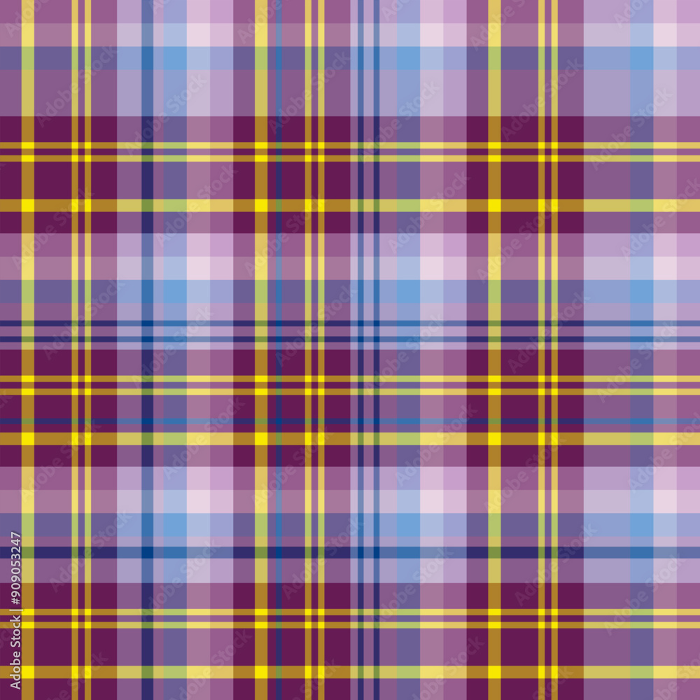 Fototapeta premium Seamless pattern in unique purple, yellow, blue and pink colors for plaid, fabric, textile, clothes, tablecloth and other things. Vector image.