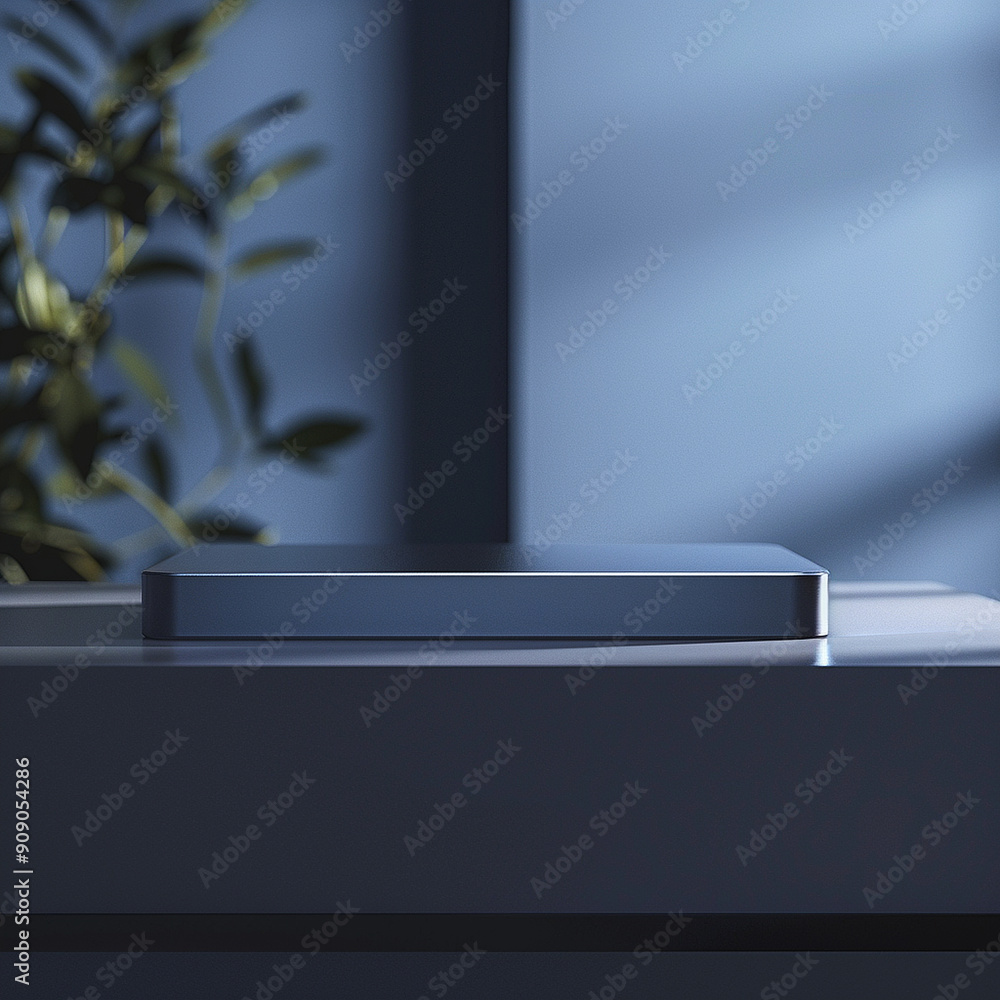 interior of a modern house with close up product display podium interior of a modern house with close up product display podium