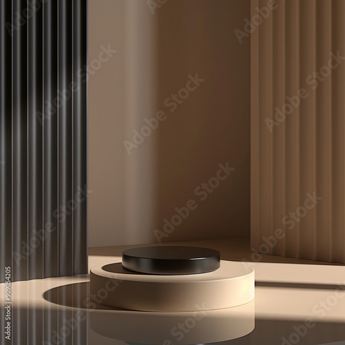 interior of a modern house with close up product display podium