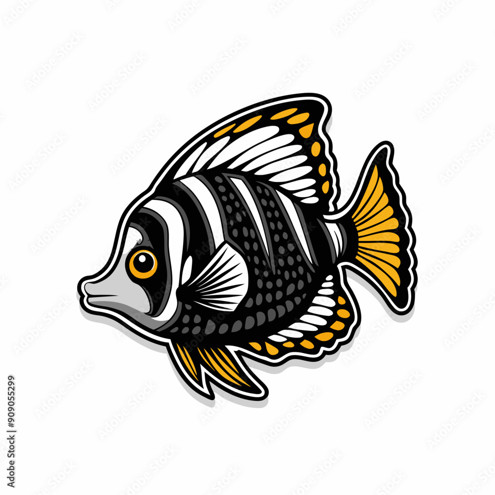 Cartoon butterfly fish with black and white coloring. Cartoon butterfly fish with black and white coloring.