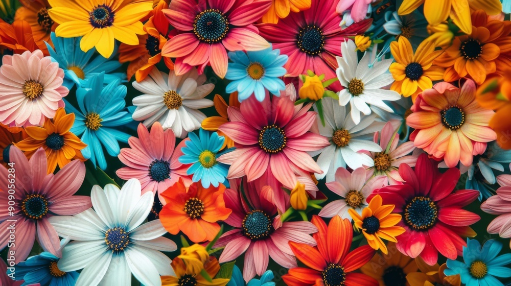 An eye-catching display of various flowers in vibrant colors, showcasing a multitude of hues and petal shapes, creating a visually stunning and aromatic arrangement. An eye-catching display of various flowers in vibrant colors, showcasing a multitude of hues and petal shapes, creating a visually stunning and aromatic arrangement.