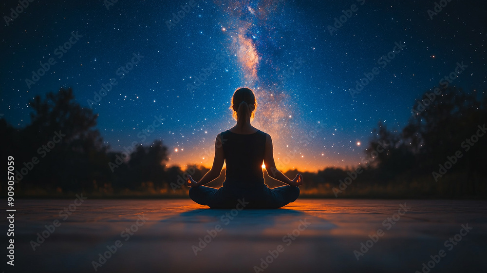 serene silhouette of a person meditating against a vibrant sunset backdrop, symbolizing peace, introspection, and connection with nature. The tranquil scene evokes a sense of mindfulness and spiritual serene silhouette of a person meditating against a vibrant sunset backdrop, symbolizing peace, introspection, and connection with nature. The tranquil scene evokes a sense of mindfulness and spiritual