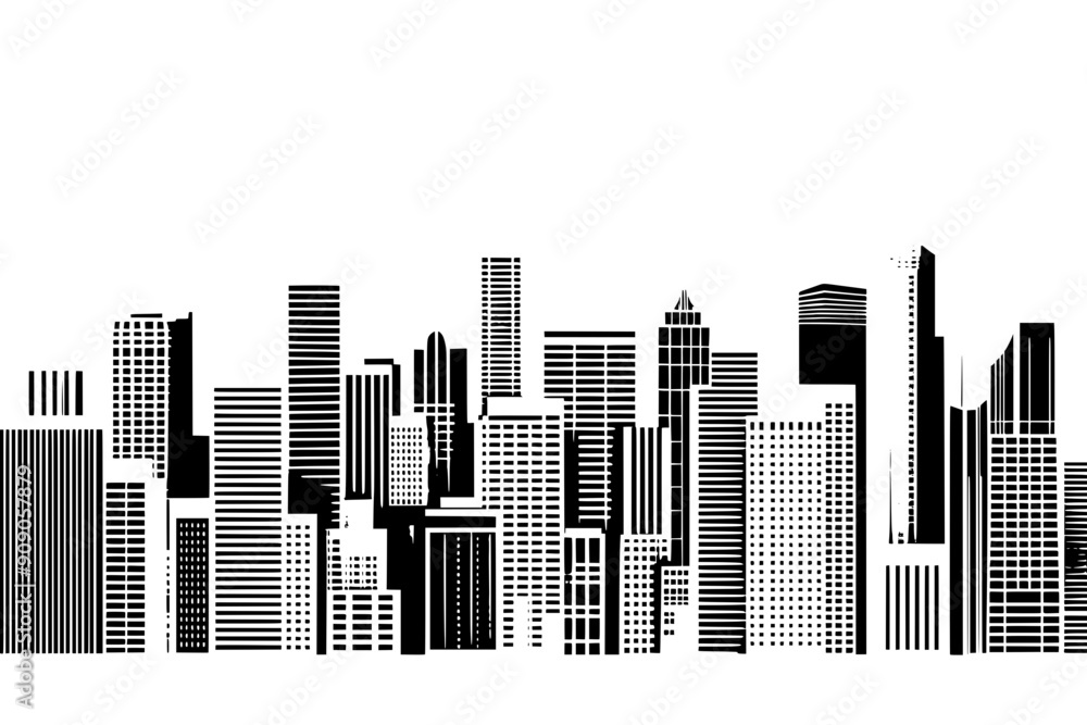 Panoramic view of a city skyline with varied building heights and architectural styles, vector illustration art Panoramic view of a city skyline with varied building heights and architectural styles, vector illustration art