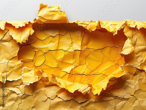 torn yellow paper on a white background. photo