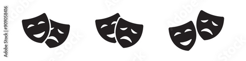 Theater mask icon in flat style isolated on white background. Comedy, drama, tragedy symbol. Masquerade, Comic and tragic mask icon