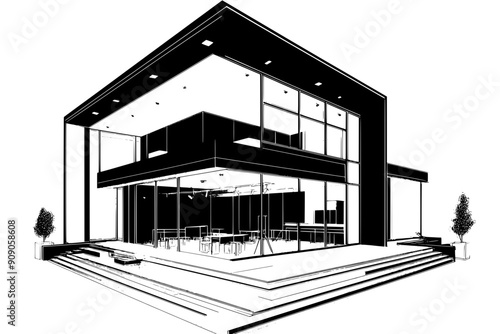 A specialized arts school with studio spaces, performance areas, and classrooms for various disciplines, vector illustration art