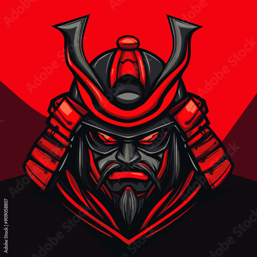 Samurai vector mascot logo design with modern illustration concept style for badge, emblem and tshirt printing. Samurai illustration for sport and esport team logotype. Samurai sticker