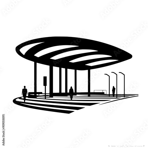 Transport hub with undulating canopy, spacious platforms, interconnected transit lines, vector illustration art