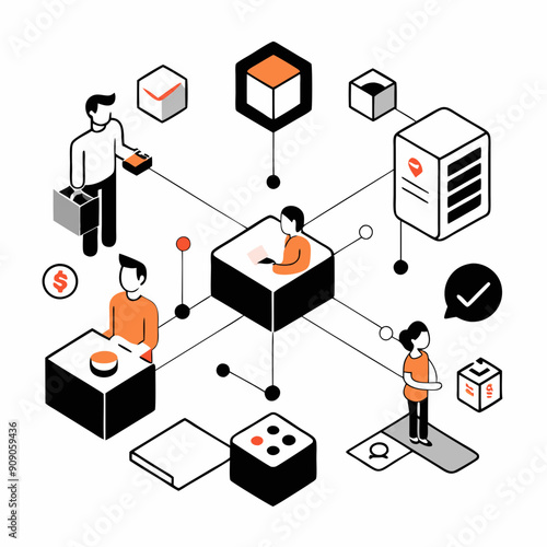 Isometric 3D illustration of a compliance concept with connected lines.