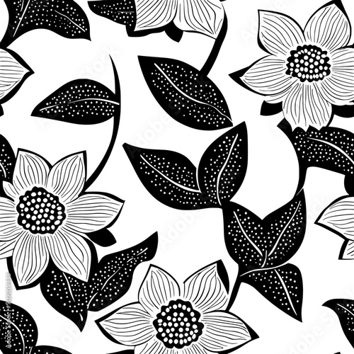 Artful flowers with neat, geometric leaves and an emphasis on balanced, orderly design, seamless pattern vector