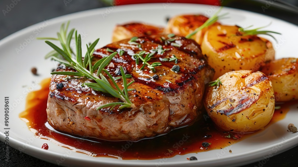 Grilled Steak with Rosemary and Potatoes Photo Grilled Steak with Rosemary and Potatoes Photo