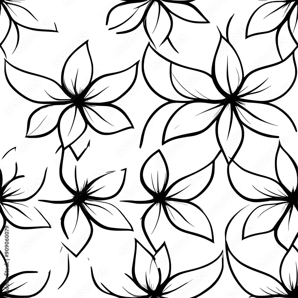 Elegant blooms with geometric petals and symmetrical foliage, seamless pattern vector Elegant blooms with geometric petals and symmetrical foliage, seamless pattern vector