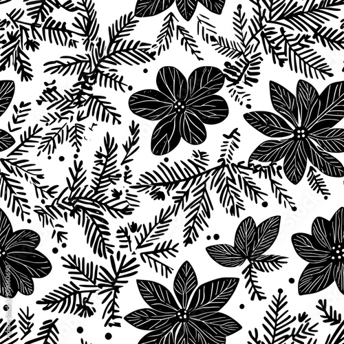 Holiday florals surrounded by intricate foliage, evoking warmth and celebration, seamless pattern vector