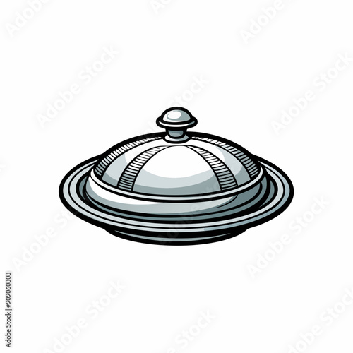 Isometric icon of a dish with a lid in a technical line art style.