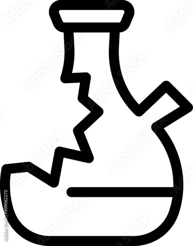 Line icon of a broken chemical flask, symbolizing a failed experiment or research setback