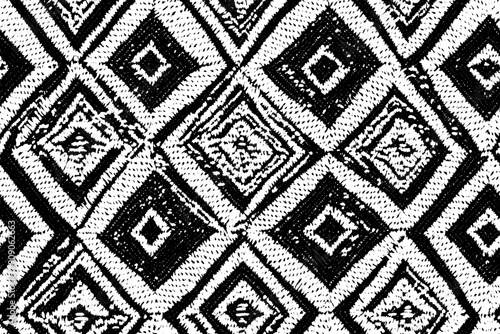 Embroidery with overlapping diamond and triangle shapes in a repetitive format, seamless pattern vector