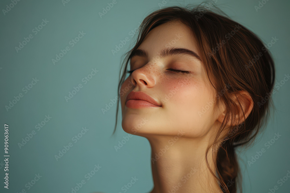 A close up of a girl's face with her eyes closed A close up of a girl's face with her eyes closed