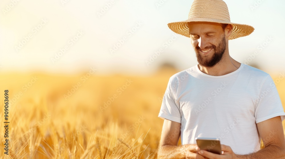 A farmer looking at market prices on a smartphone, concerned about low crop prices