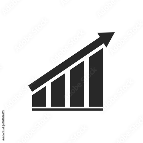Graph going Up sign with black arrows vector. Flat design vector icon of a concept of sales bar chart symbol icon bar chart with arrow moving up.