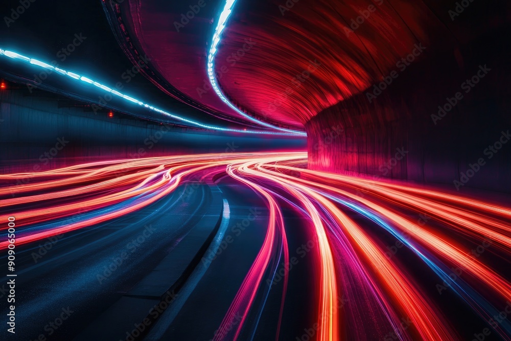 Abstract Light Trails in a Curved Tunnel Abstract Light Trails in a Curved Tunnel