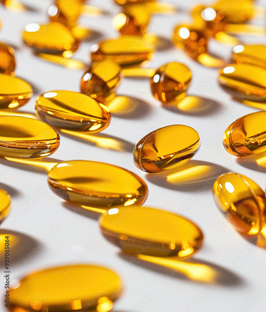 Fish oil omega-3 food supplement, close-up Fish oil omega-3 food supplement, close-up