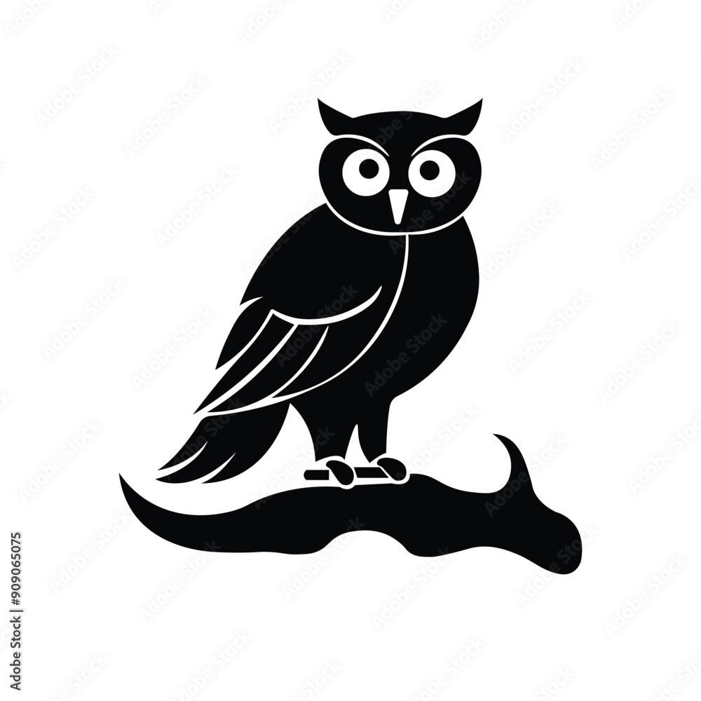 Fototapeta premium Minimalist Owl Logo Vector Illustration, Black Owl Silhouette Logo Design, Modern Owl Graphic for Branding and Design