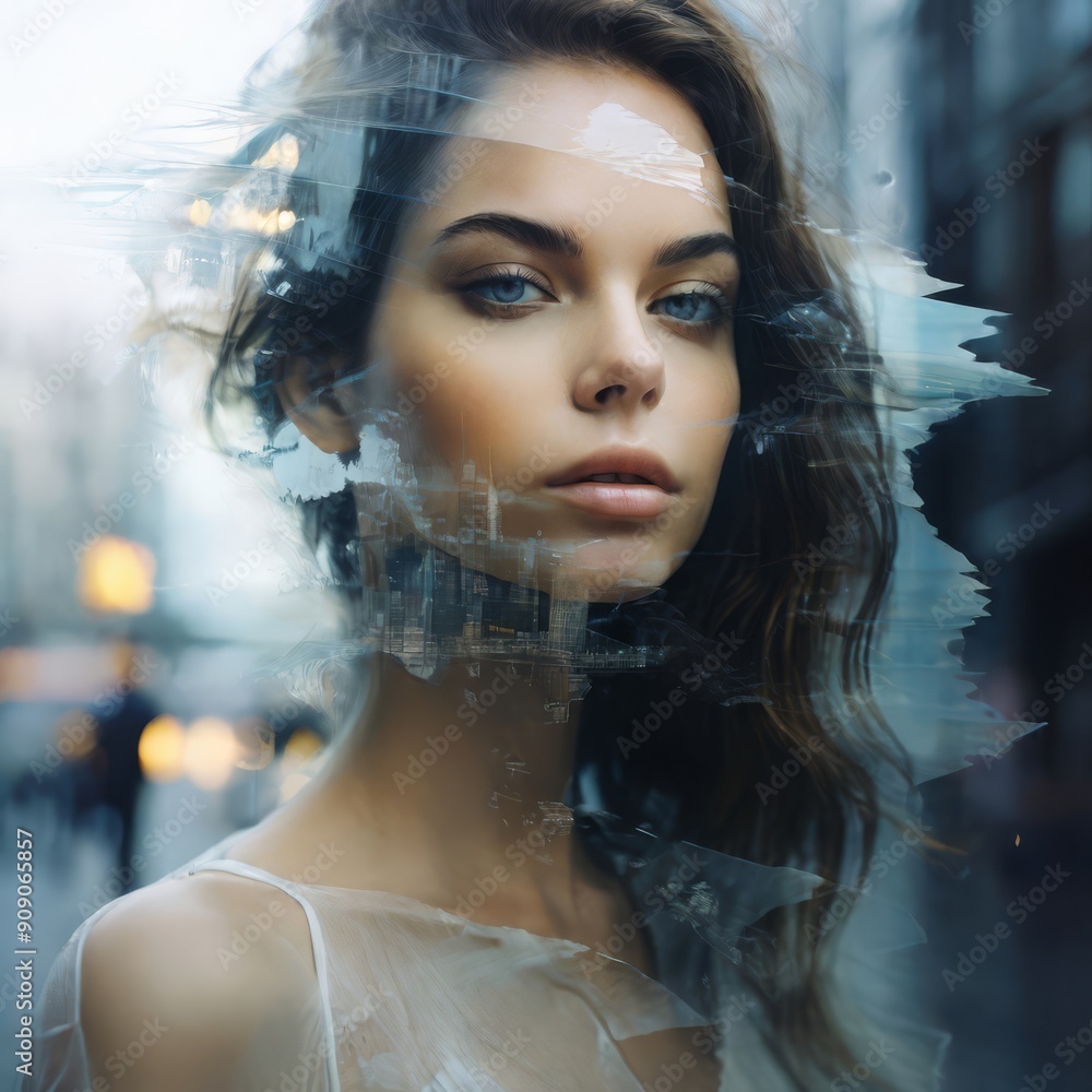 Double exposure of a beautiful female face looking straight into the camera, her skin is absolutely clear and beautiful, her hair is black, the second part of the image is a big city
Double exposure of a beautiful female face looking straight into the camera, her skin is absolutely clear and beautiful, her hair is black, the second part of the image is a big city