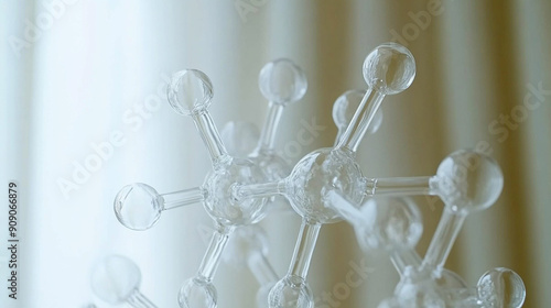 transparent molecular structure on a dark background, showcasing the intricate bonds between atoms. This image symbolizes scientific discovery, molecular biology, and the complexity of chemical intera photo