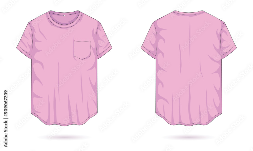 Plain pink casual t-shirt template front and back view Plain pink casual t-shirt template front and back view