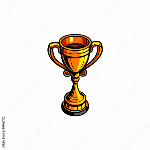 Isometric flat icon of a golden trophy cup in 3D vector style.